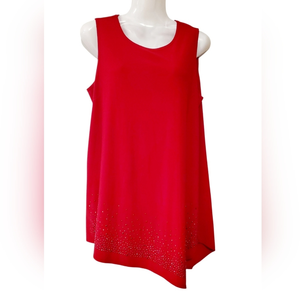 Red Sleeveless Top with Studded Hem